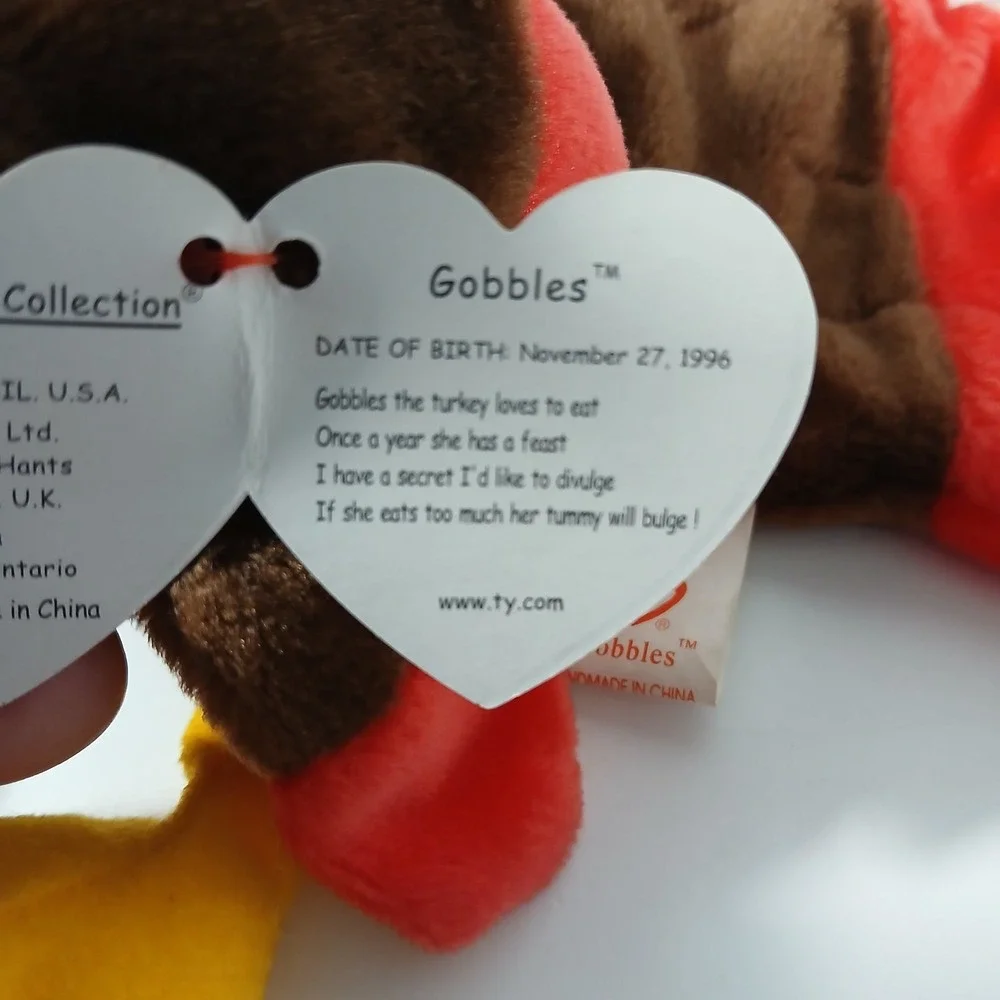 GOBBLES Ty Beanie Baby MultipleTag Errors 1996 Turkey Original Retired MINT Rare